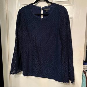 Banana Republic XL Navy Lace Long Bell Sleeve Lined Pullover Top